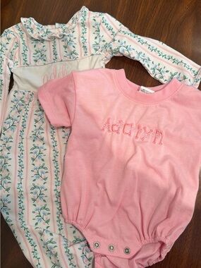 Pink Embroidered Baby Bodysuit- Adalyn& Cecil & Lou Floral Sleep Gown Set- Addie